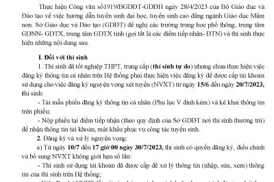 TỪ 10/7 ĐẾN 30/7/2023 Thí sinh đăng kí, điều chỉnh bổ sung không giới hạn nguyện vọng