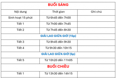 THỜI KHOÁ BIỂU HỌC KÌ I, NĂM HỌC 2024-2025 (ÁP DỤNG TỪ 11/11/2024)