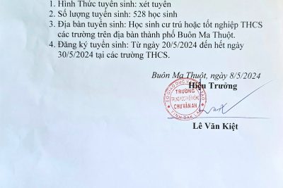 THÔNG BÁO TUYỂN SINH VÀO LỚP 10, NĂM HỌC 2024-2025