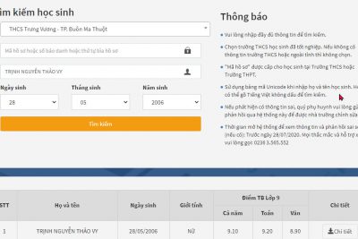 Tra cứu thông tin tuyển sinh vào lớp 10 năm học 2021-2022